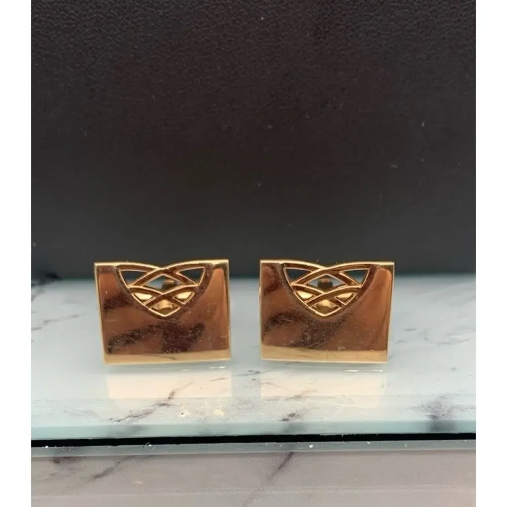 Vintage Swank Gold Tone MCM Mid Century Modern Cufflinks Signed